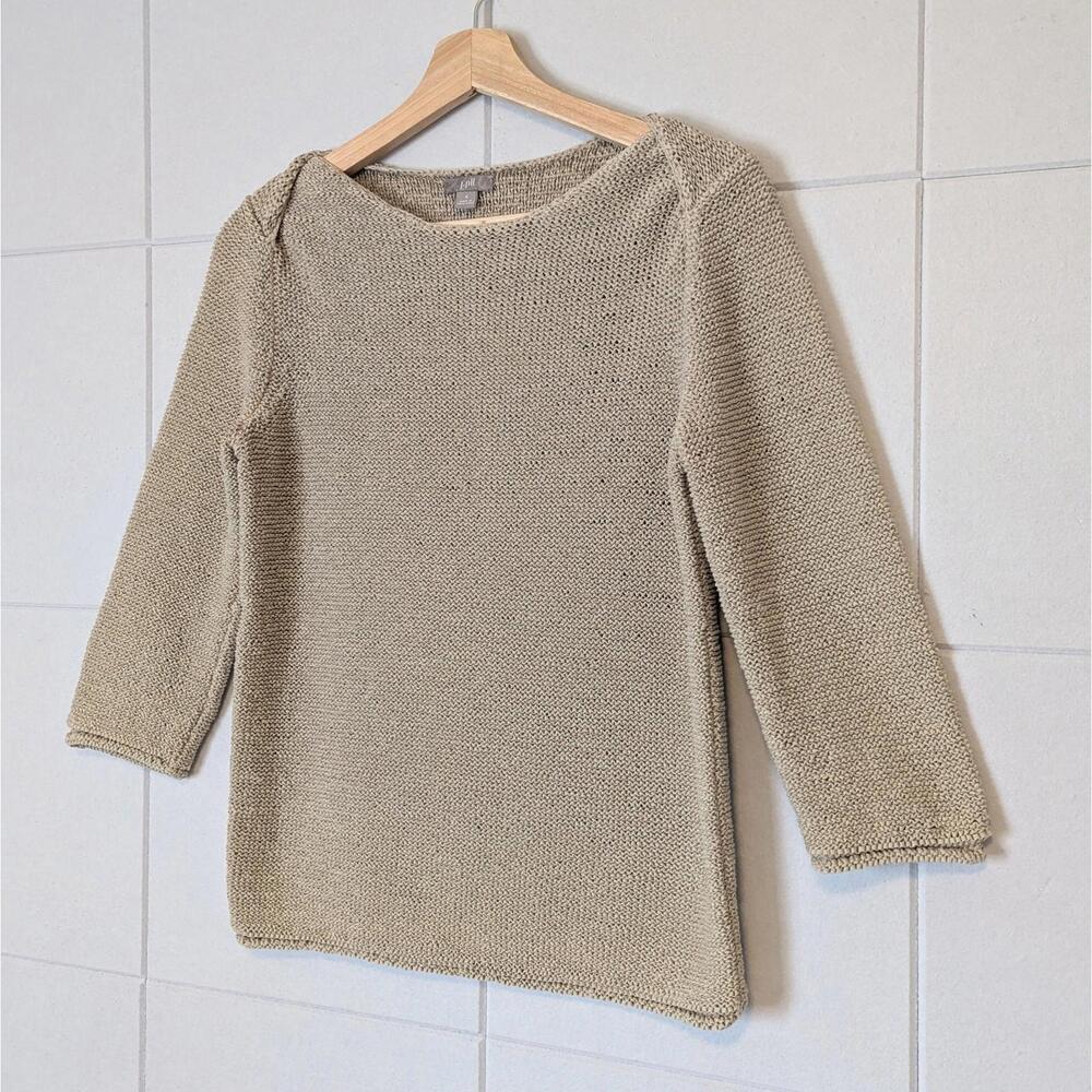 J. Jill tape yarn mesh knit structured shoulder boat neck sweater